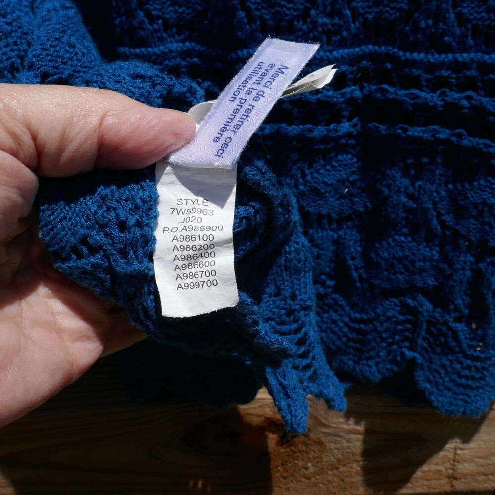 Lucky Brand Sweater Open Knit Crochet Blue Size Medium 3/4 Sleeve Cotton Boho - Picture 6 of 7